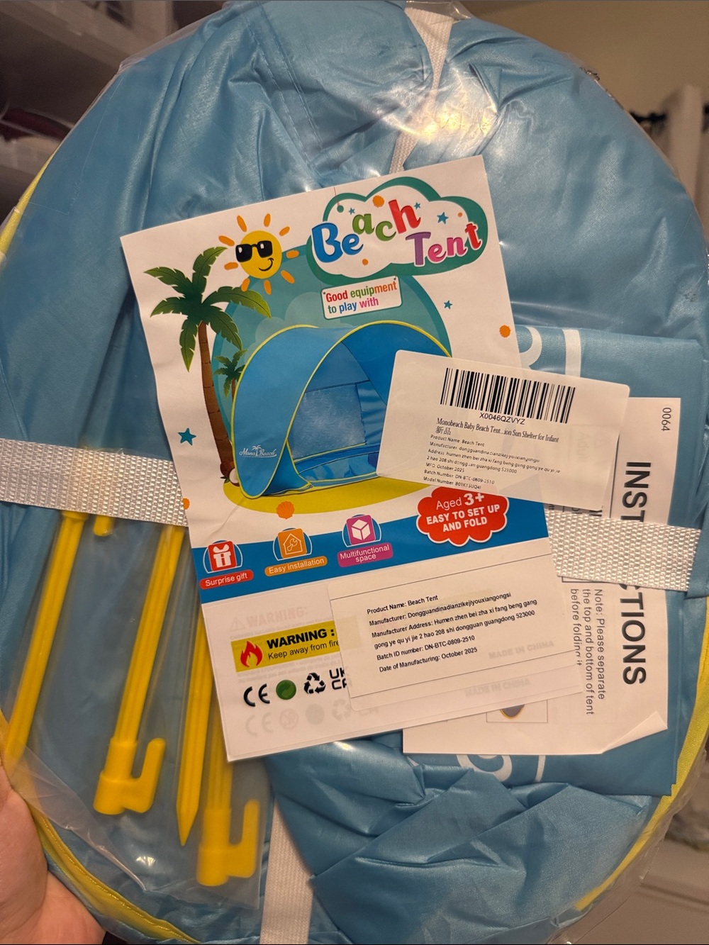 Beach Tent Pop-Up Play Shelter in Light Blue for Babies